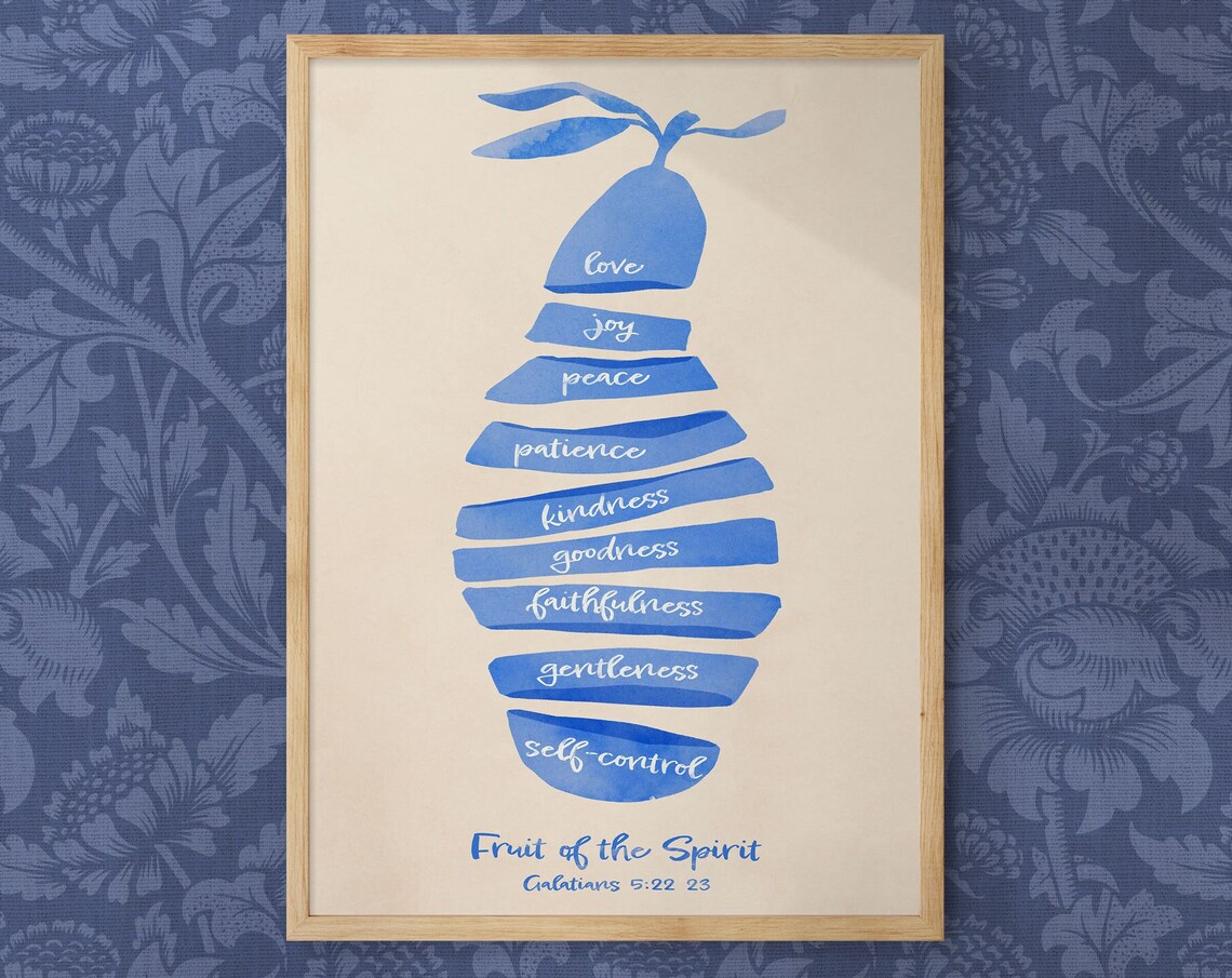 Fruit Of The Spirit Wall Art Fruits Of The Spirit Prints Bible Verse Print Blue Galatians 5 22 Bible Art Scripture Art Christ