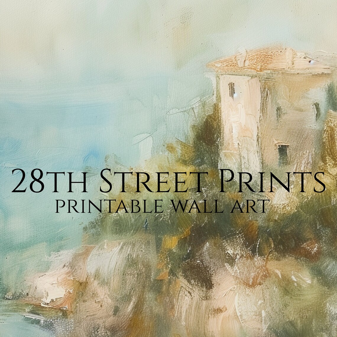 Coastal Villa Cliff Turquoise Sea Mediterranean Vintage Oil Painting Poster - Image 3