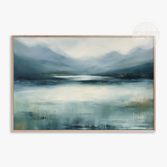 Abstract Lake Landscape Oil Painting Wall Art Wall Art Art Print Moody Nature Landscape