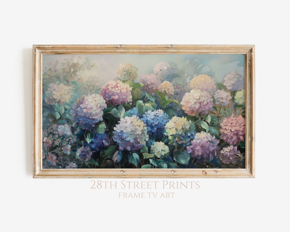 Pastel Hydrangea Bush Pink Blue Lavender Blooms Impressionist Poster