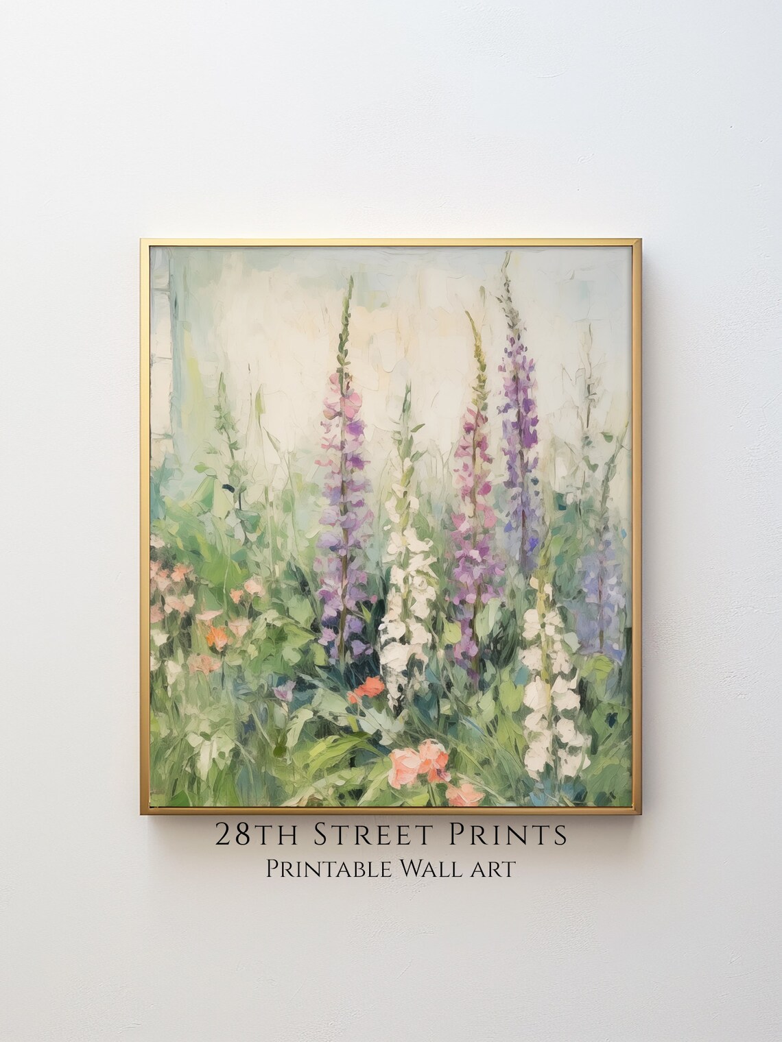 Tall Snapdragon Garden Purple White Pink Blooms Vintage Floral Painting Poster - Image 3