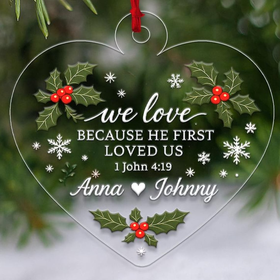 Personalized Heart Acrylic Christmas Ornament 1 John 419 Wall Art