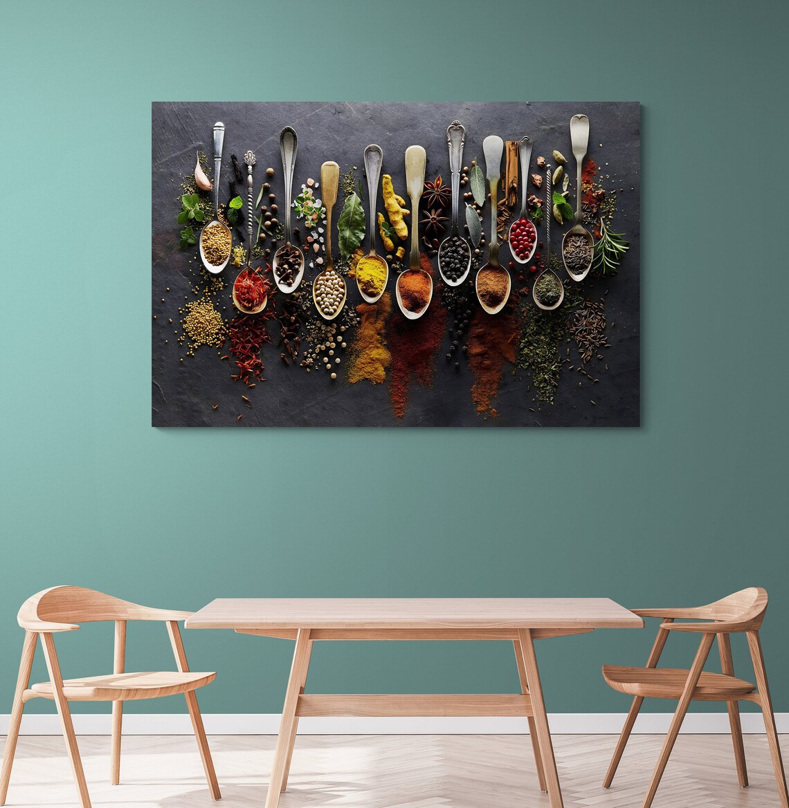 Colorful Cooking Spices In Spoons Dark Slate Kitchen Art Poster - Image 2