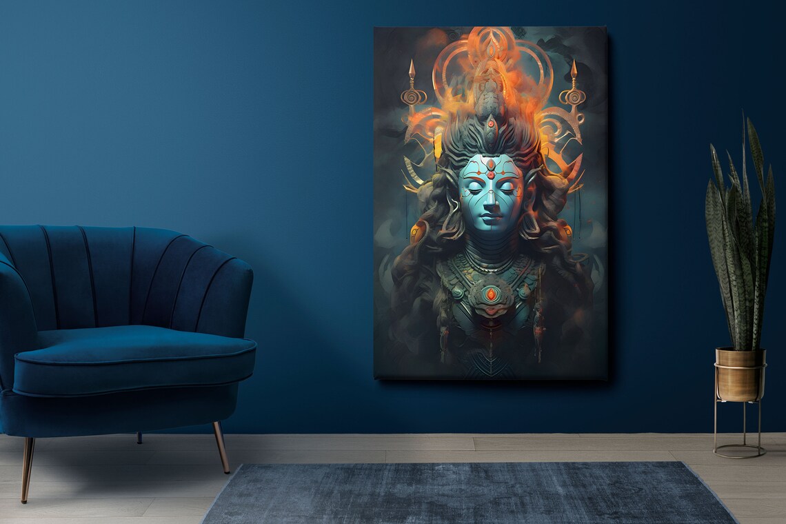 Lord Shiva Divine Hindu Deity Blue Spiritual Meditation Art Poster - Image 3