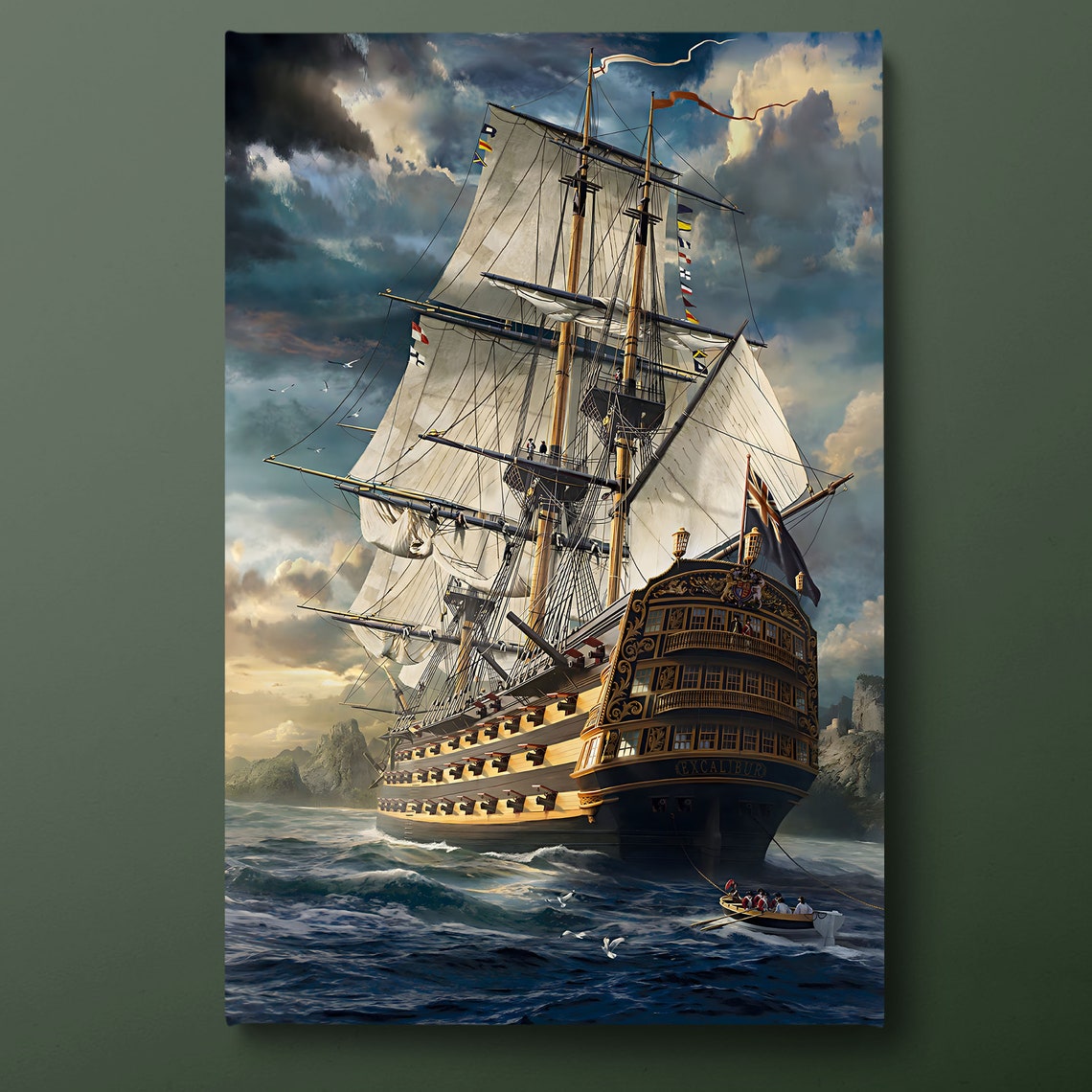 Majestic Excalibur Tall Ship Full Sails Open Ocean Voyage Art Poster