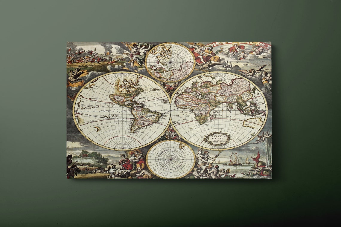 Antique World Map Sepia Parchment Classic Geographic Decor Wall Poster
