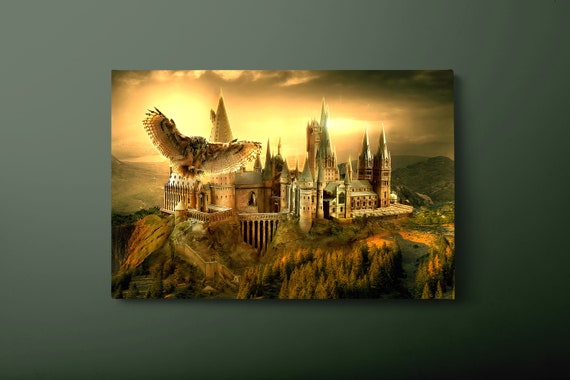Castle Wall Art Wizard School Print Owl And Castle Painting Ready To Hang