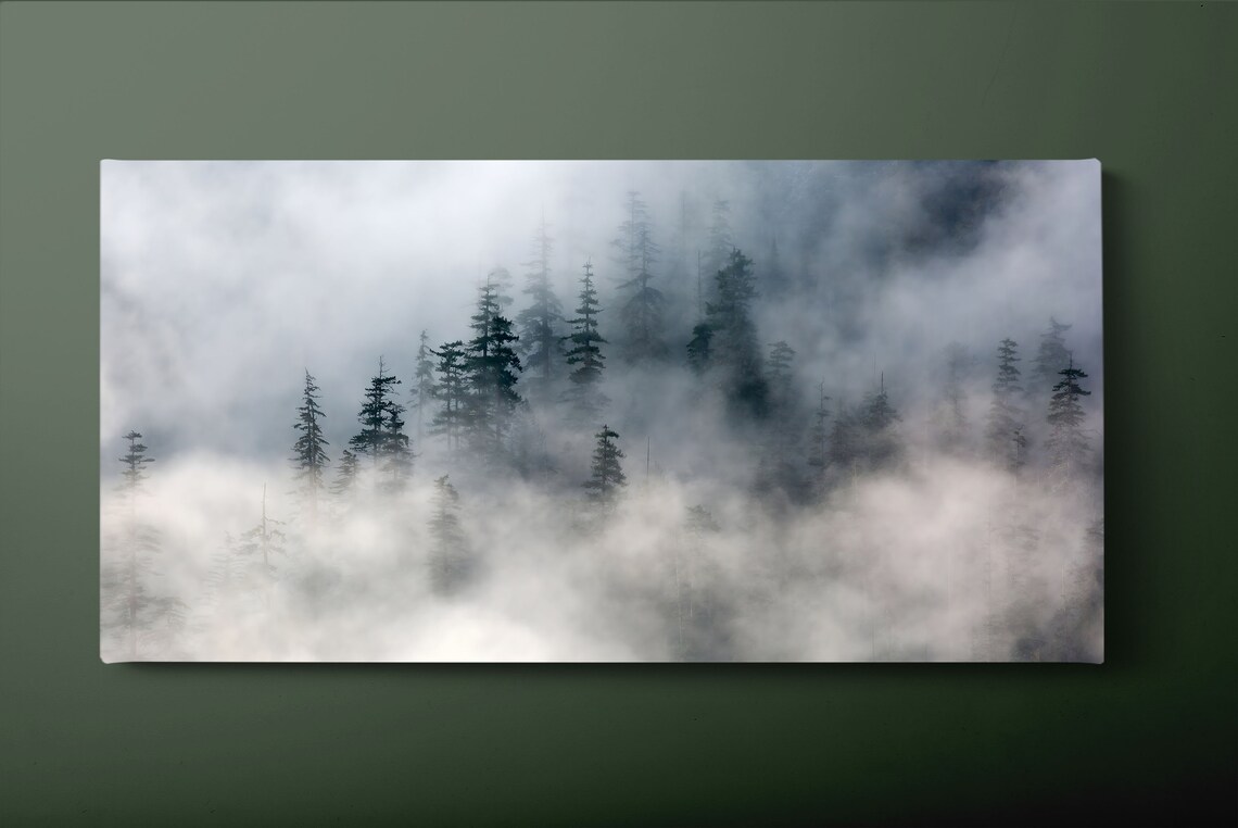 Dark Foggy Pine Forest Silhouettes Moody Misty Woodland Art Poster