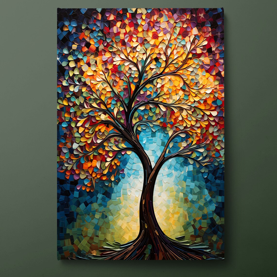 Colorful Tree of Life Wall Art, Modern Life Tree Print