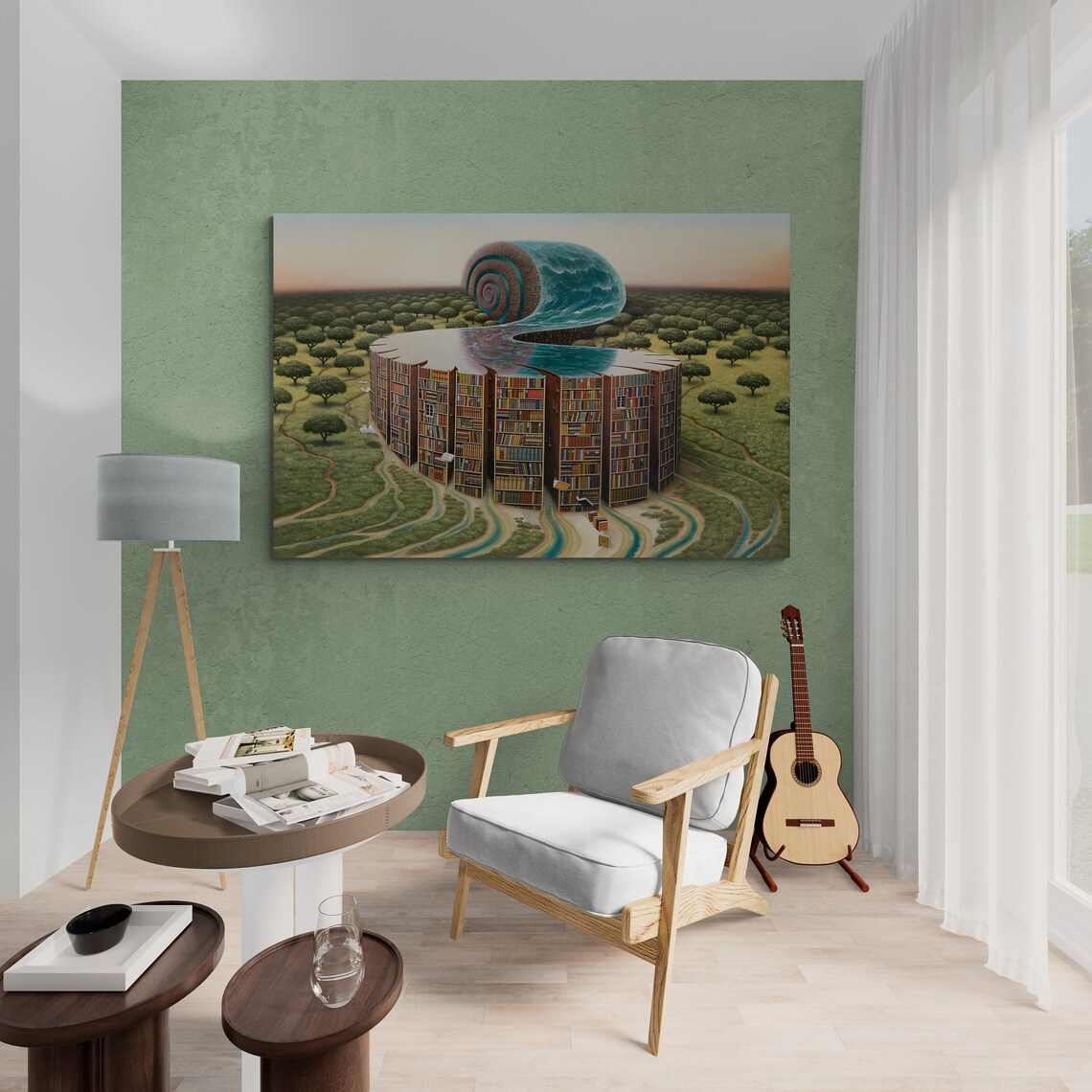 Surreal Library River Art Print, Abstract Bookcase - Image 2