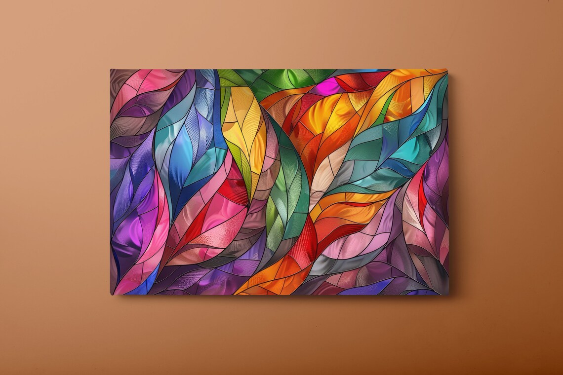 Rainbow Stained Glass Leaves Colorful Botanical Wall Art Decor Poster