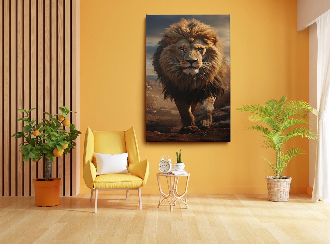 Majestic Male Lion Walking At Sunset African Wildlife Art Poster - Image 2
