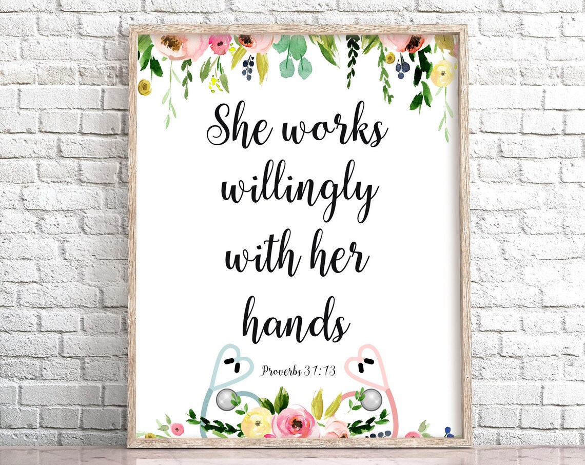 Proverbs 31:13 Nursing Print, Floral Stethoscope - Image 4