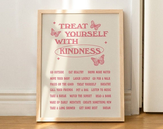 Affirmations Wall Print Aesthetic Poster Positive Affirmations Retro Decor Butterfly Wall Art Baby Pink