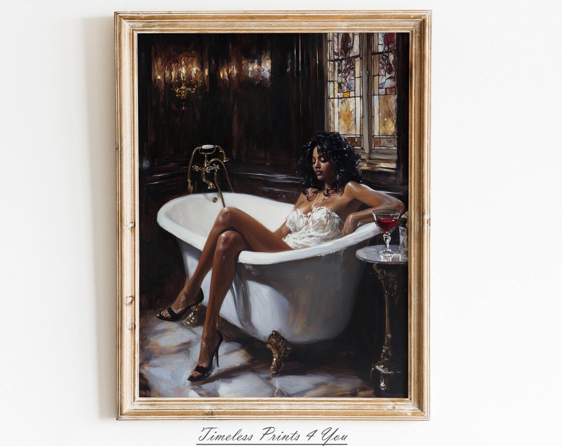African Black Girl Afro Art Print, Bathroom Decor