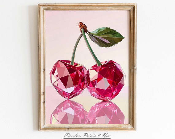 Disco Cherries Print Ball Wall Art Prints Retro Coquette Girly Preppy Terndy