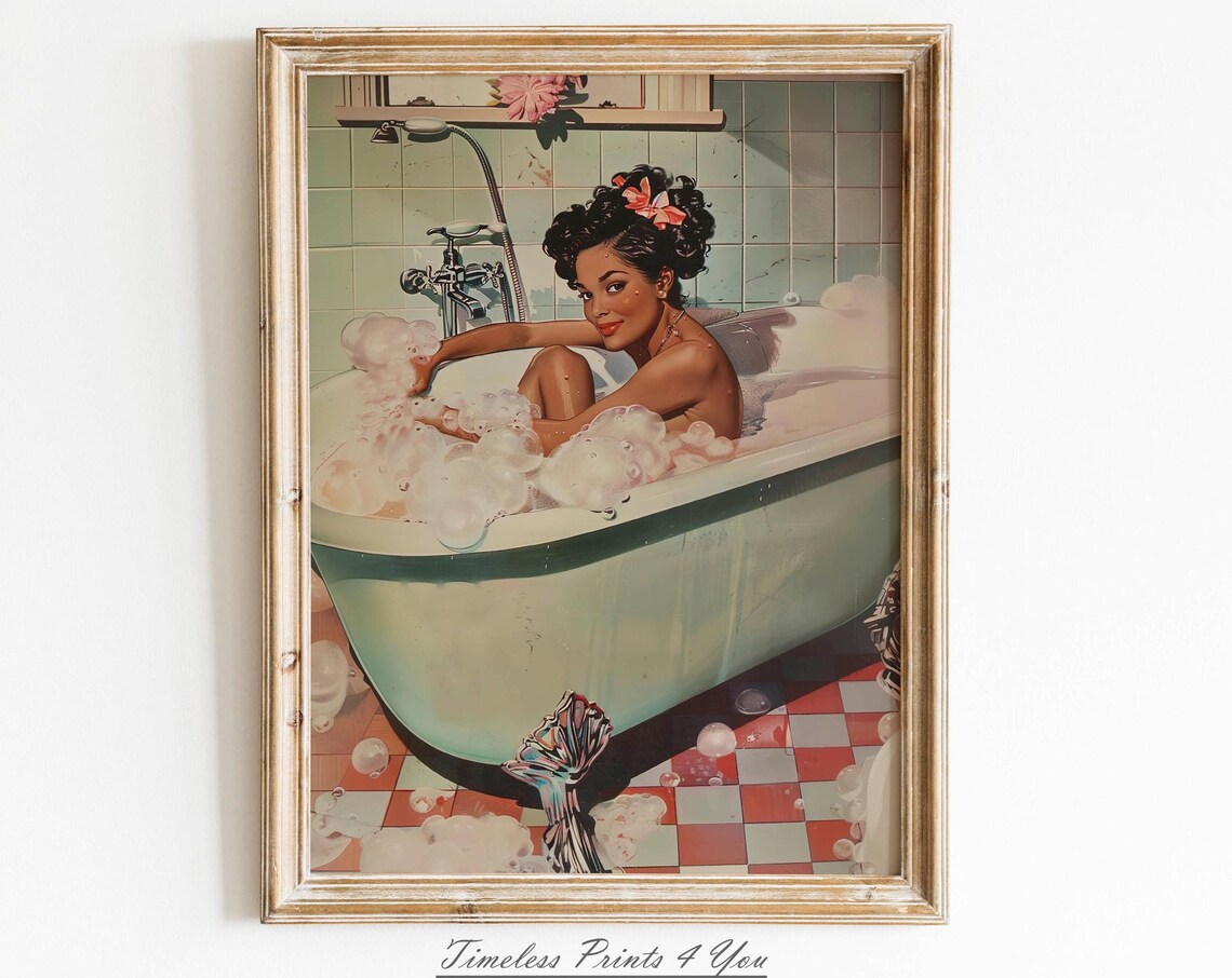 Black Girl In Bathroom Retro Portrait Art Print