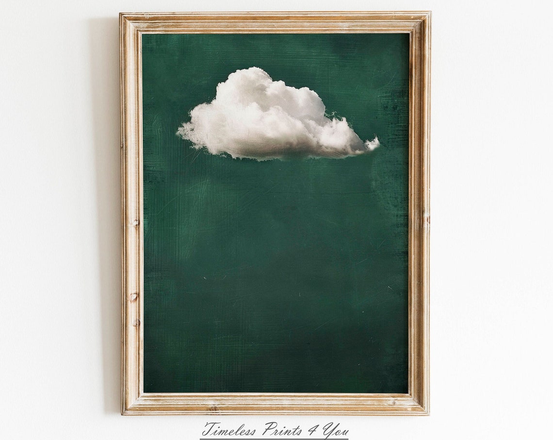 Single White Cloud On Dark Green Chalkboard Sky Vintage Art Print