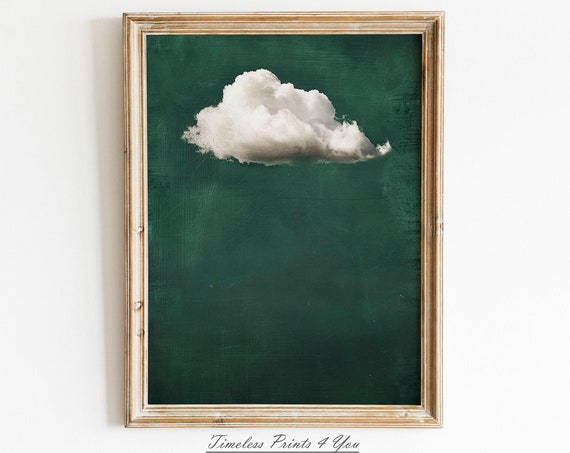 Cloud Art Clouds Vintage Print Sage Green Wall Minimalist Large Bedroom