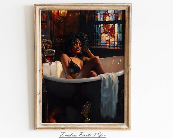 Black Girl in Bathroom Art Print, African Prints