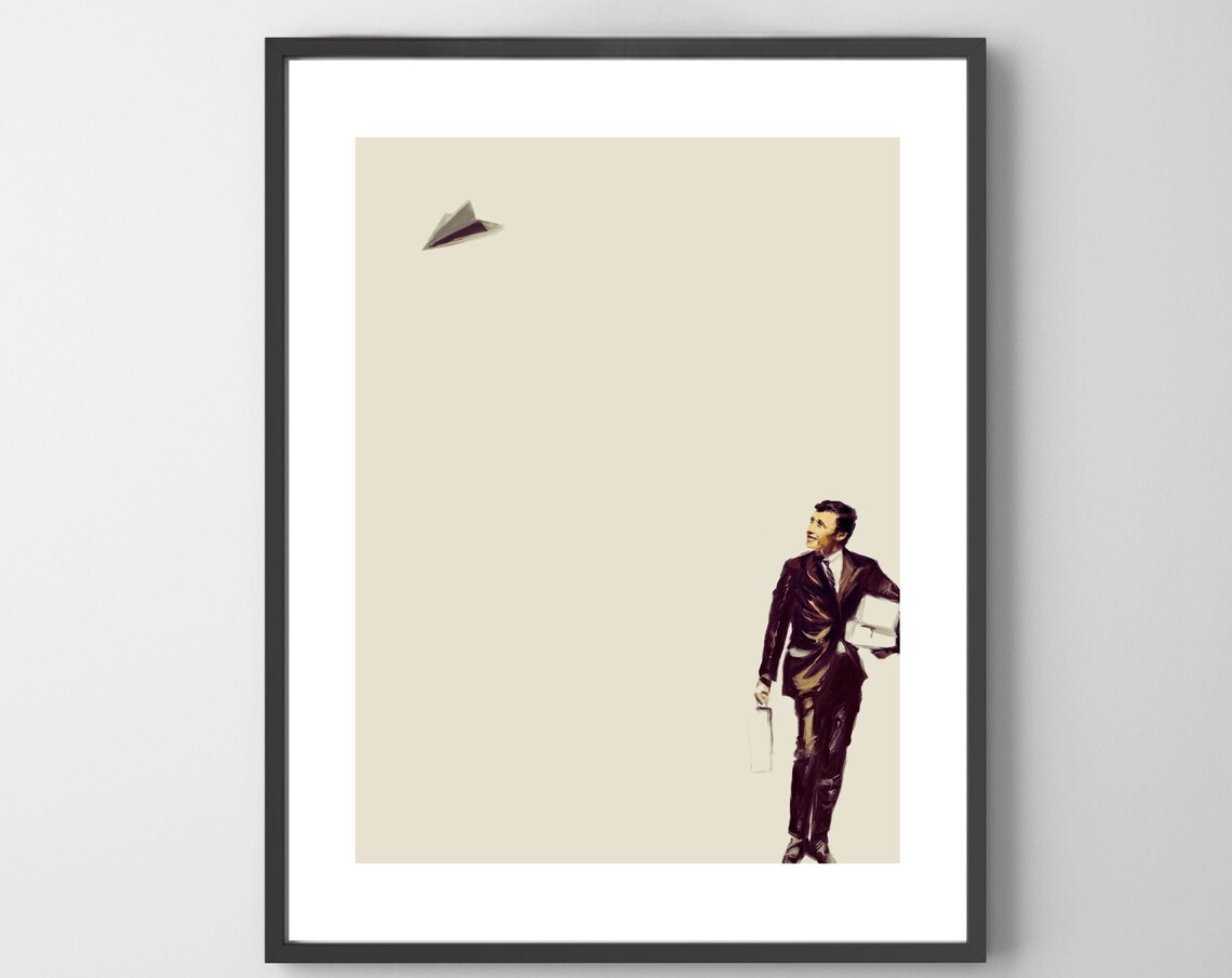 Businessman With Paper Airplane Minimalist Office Humor Wall Art