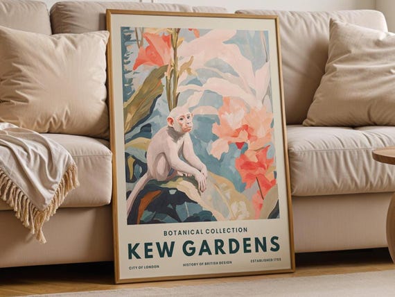 Vintage Monkey Botanical Print Kew Gardens Jungle Wall Art