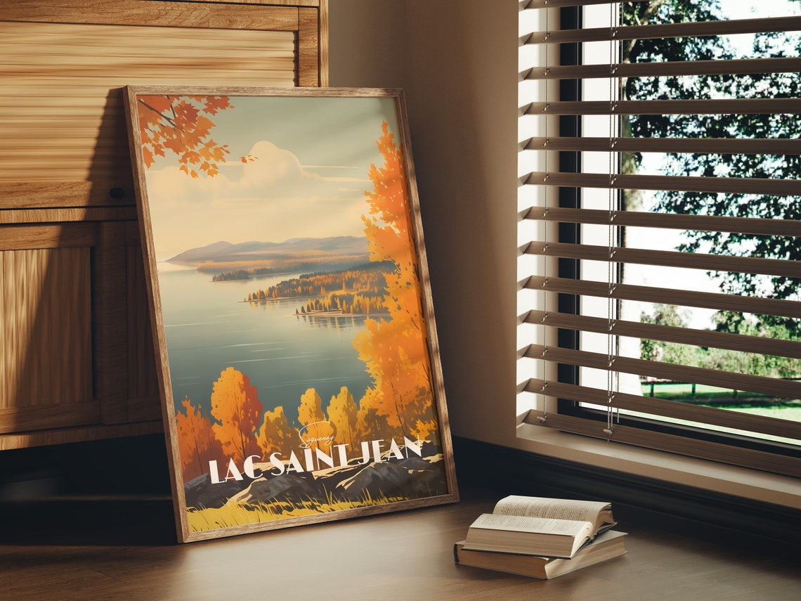 Lac Saint Jean Quebec Autumn Lake Travel Poster Fall Foliage Art