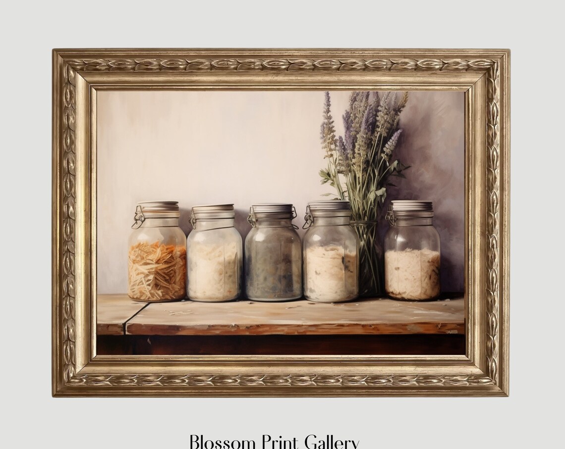 Mason Jar Pantry Shelf With Lavender Kitchen Painting Poster