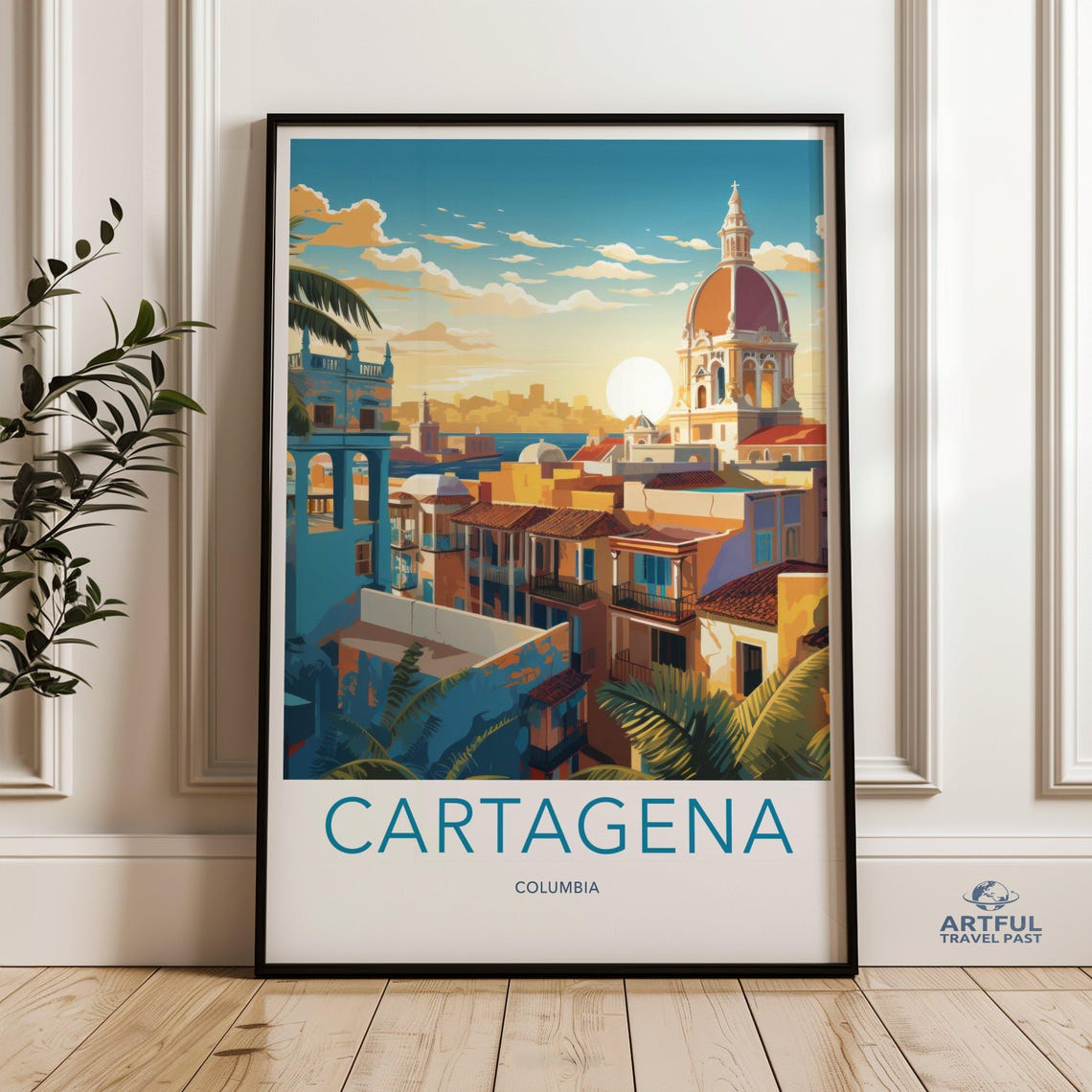 Cartagena Wall Art Sunset Cityscape Print Travel Decor Architecture Poster Coastal Artwork Vibrant Home