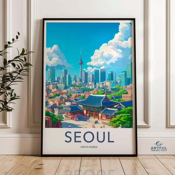 Seoul South Korea Wall Art Cityscape Poster Modern Home Decor Urban Skyline Print Travel Souvenir City View Artwork