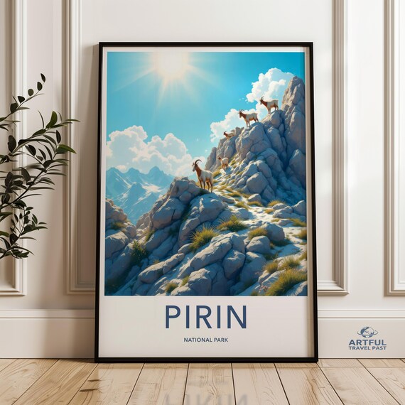 Pirin National Park Mountain Goats Rocky Peaks Travel Poster