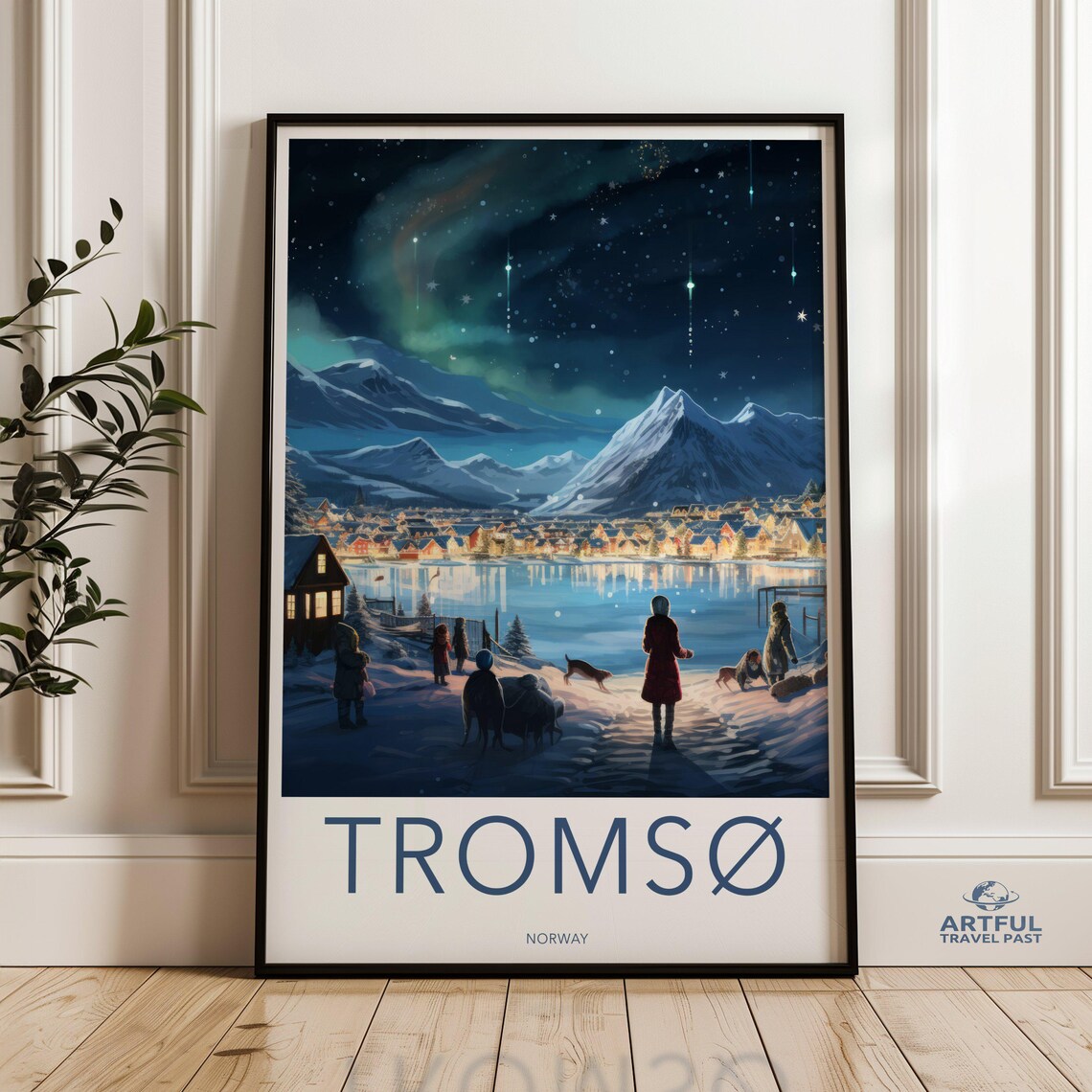 Tromso Norway Northern Lights Arctic Night Vintage Travel Poster