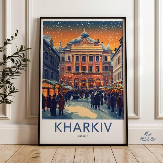 Kharkiv Ukraine Wall Art Winter Scene Cityscape Poster Snowfall City Decor Travel Holiday