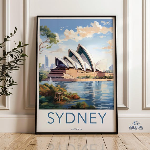 Sydney Opera House Wall Art Print Australia Travel Poster Famous Landmark Illustration Modern Home Decor Scenic Australian Artwork