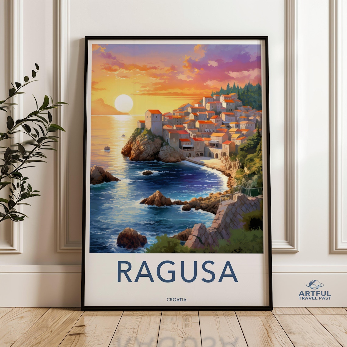 Ragusa Croatia Sunset Coastal Town Mediterranean Travel Poster