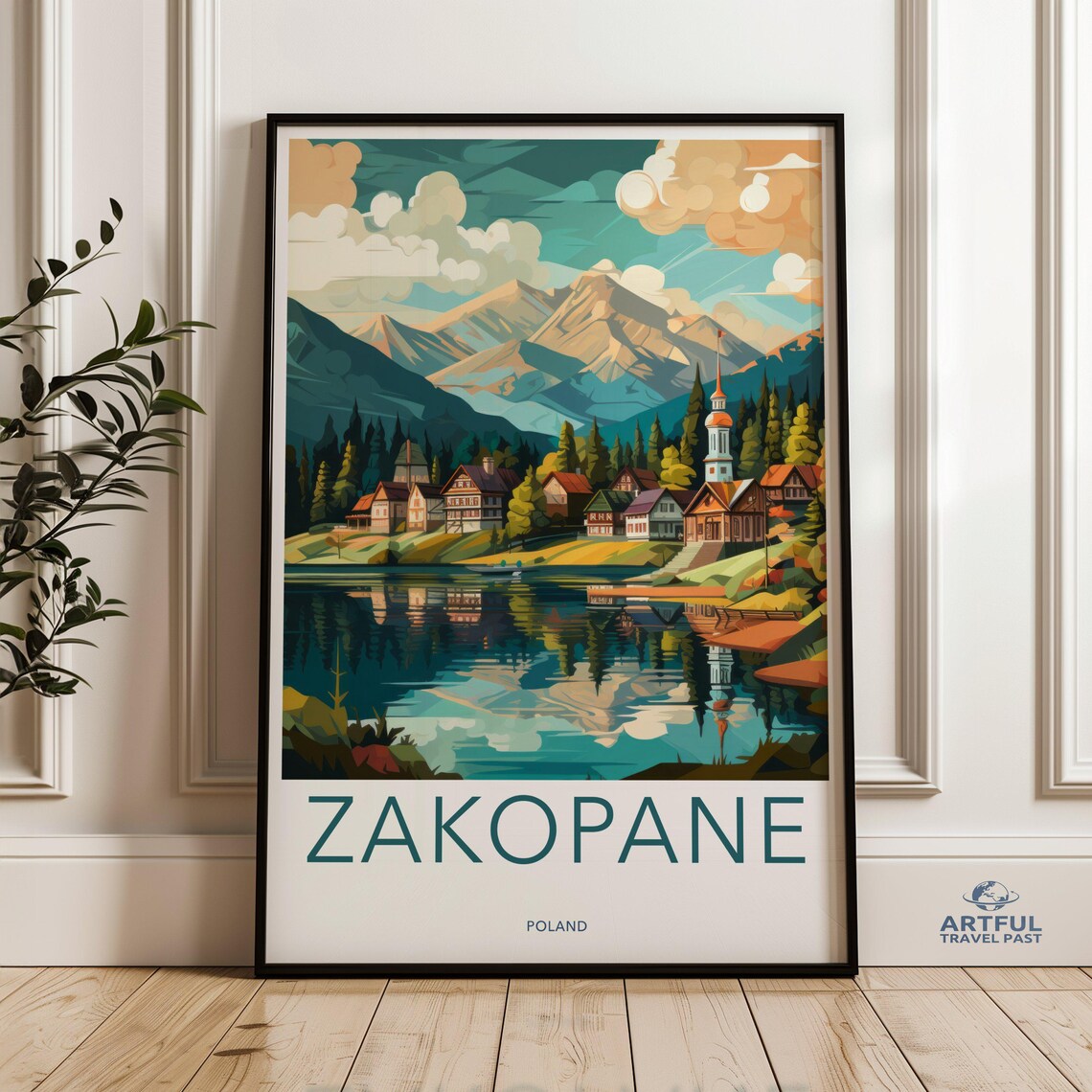 Zakopane Poland Tatra Mountain Lake Village Vintage Travel Poster