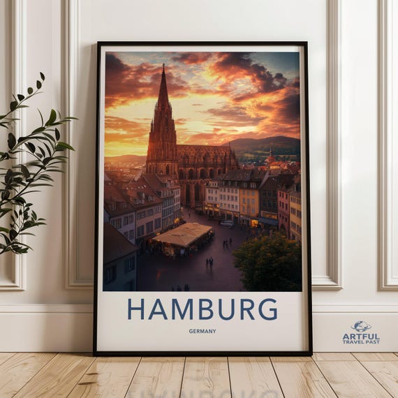 Sunset Over Hamburg Germany Wall Art Beautiful German Cityscape Scenic View Of Cathedral Travel Photography Print