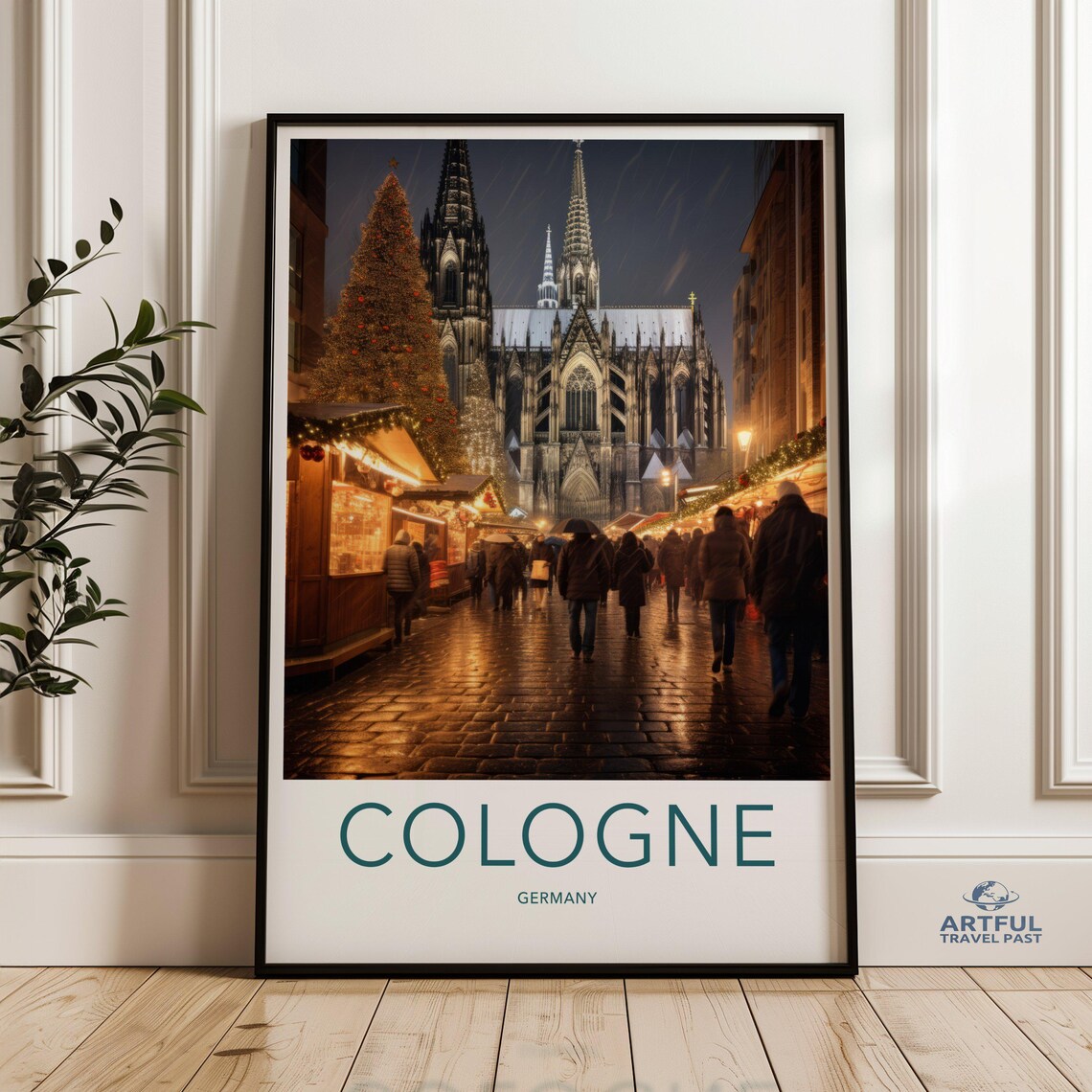 Cologne Cathedral At Night Christmas Market Travel Poster