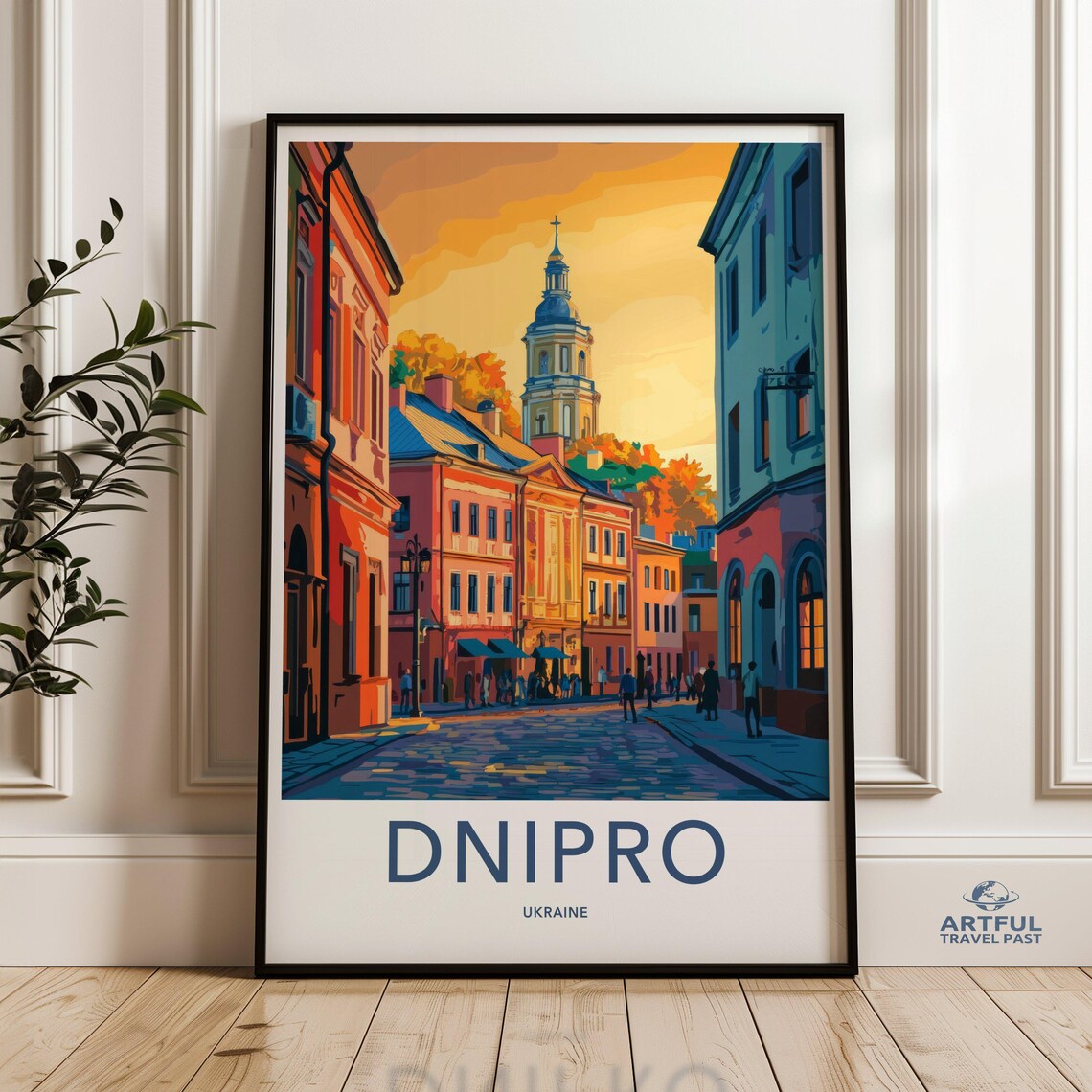 Dnipro Ukraine Colorful City Street Church Tower Sunset Travel Poster