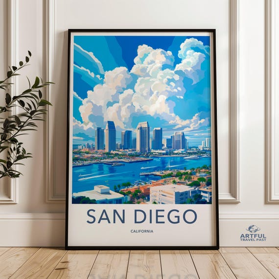 San Diego Wall Art Skyline Cityscape Print Modern Home Decor Travel Poster Vibrant Coastal City Artwork
