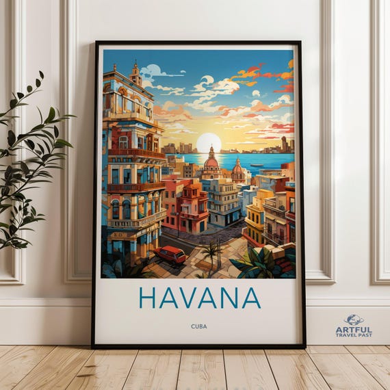 Havana Cityscape Colorful Poster Print Retro Cuban Architecture Wall Art Vintage Travel Decor Artistic City View