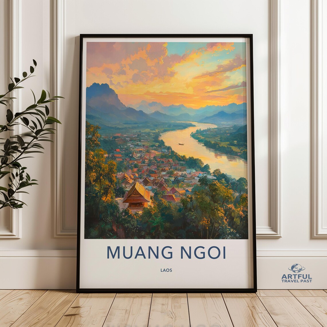 Muang Ngoi Laos Riverside Village Karst Mountain Travel Art Poster
