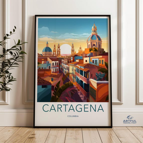 Cartagena Wall Art Decor Colombia Cityscape Print Vibrant Travel Poster Architectural Artwork Colorful Home