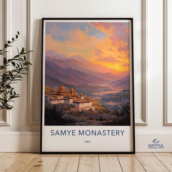 Sunrise Over Samye Monastery Wall Art Print Mystical Tibetan Landscape Poster Zen Home Decor Meditation Room Spiritual