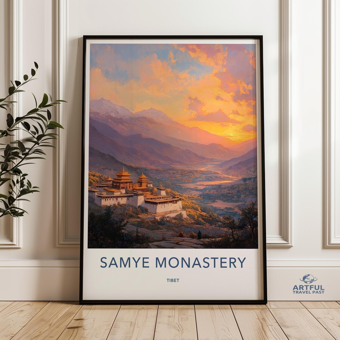Samye Monastery Tibet Sunrise Golden Mountain Landscape Poster