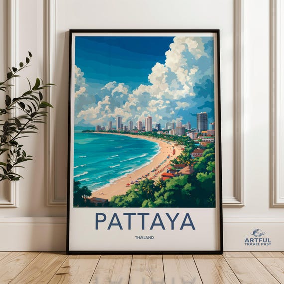 Pattaya Thailand Wall Art Cityscape Print Beach Canvas Modern Home Decor Coastal Poster Urban Skyline Vacation Souvenir