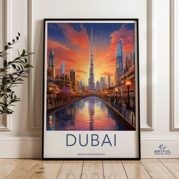 Dubai Framed Poster Stunning Skyline At Sunset Iconic Burj Khalifa Captivating Marina Beautiful Souks