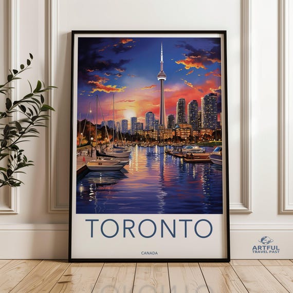Toronto Skyline Wall Art Cn Tower Print Sunset Waterfront Poster Cityscape Artwork Modern Home Decor Urban Landscape Painting