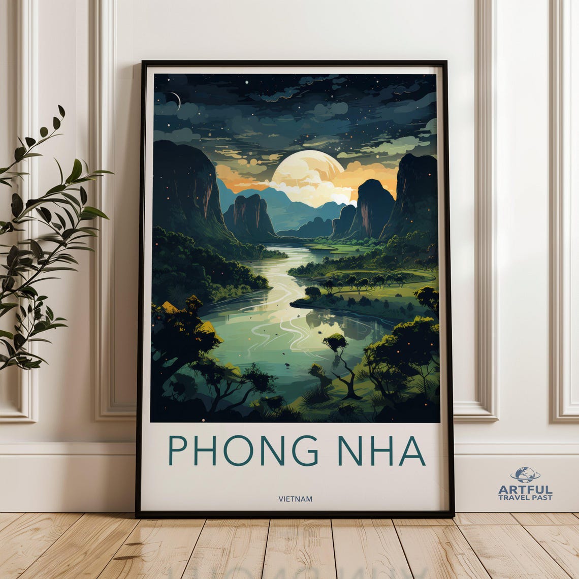 Phong Nha Vietnam Moonlit Karst Valley River Night Travel Poster