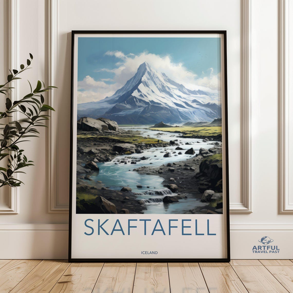 Skaftafell Iceland Snow Mountain Glacial River Vintage Travel Poster